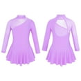 thumbnail image 6 of Yartina Girls Mesh Splice Figure Skating Dress Gymnastics Ballet Dance Leotard Tutu Skirt Lavender 8, 6 of 7