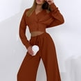thumbnail image 5 of Elainilye Fashion Sweatsuits for Women Fall Winter Track Suits Ribbed Knit Cardigan Cropped Tank Tops Wide Leg Pants 3 Piece Outfits,Brown, 5 of 9