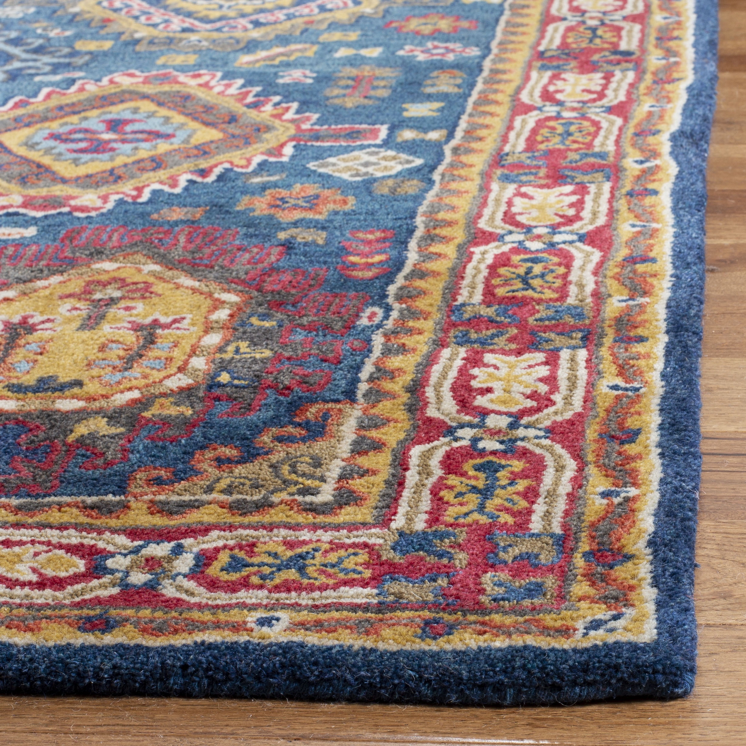 SAFAVIEH Heritage Yasim Geometric Wool Runner Rug, Navy/Red, 2'3" x 12'