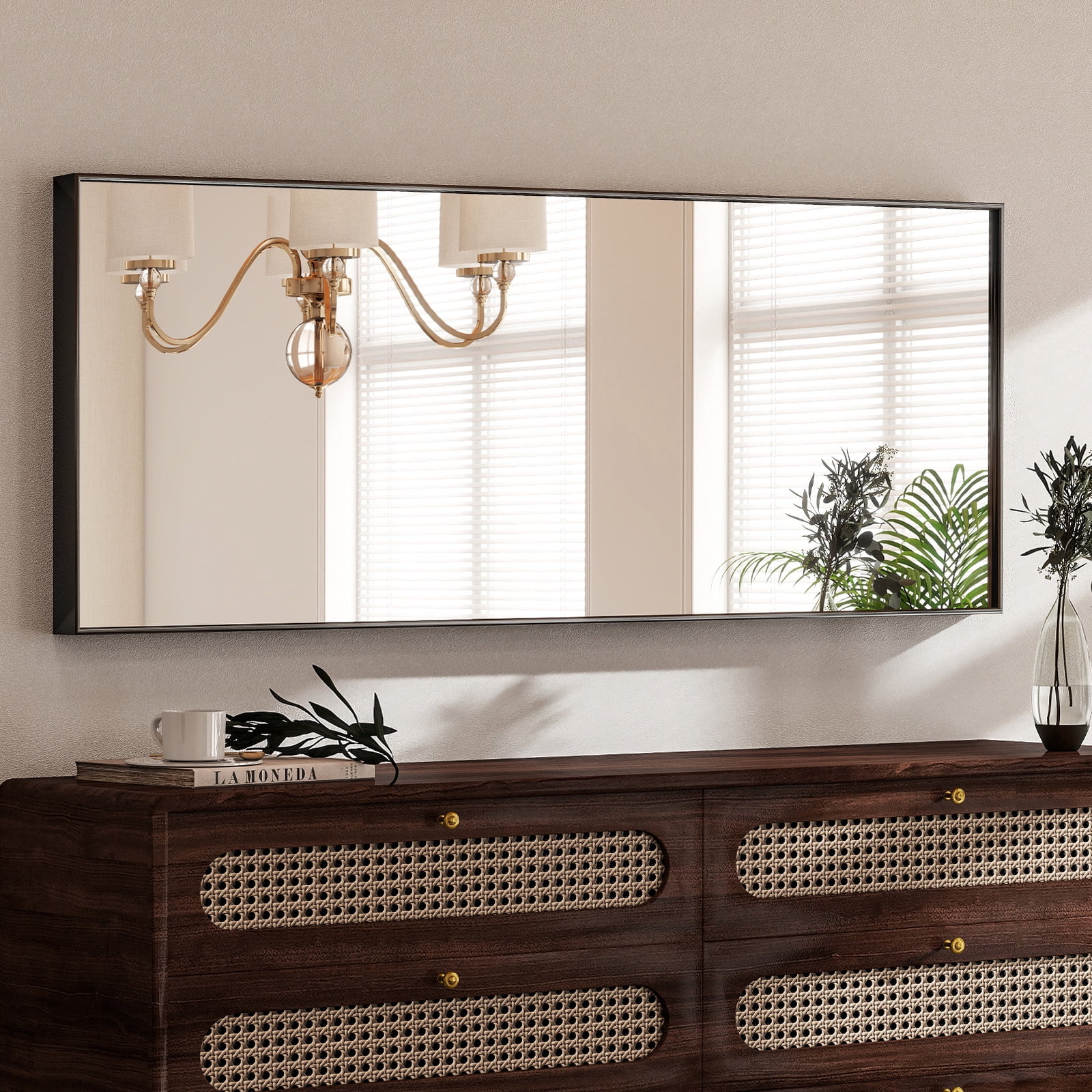 Cenovo 71" x 30.1" Full Length Mirror with Stand, Wall-Mounted Full Body Mirror,Black