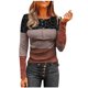 thumbnail image 2 of Pntutb Mujeres Cuello Redondo Impresión Recreativo Encaje Costura Manga Larga Tops Pntutb Pntutb-5041, 2 of 6