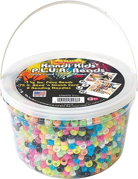 The Beadery - Kandi Kids Bucket, Glow Kandi Multi - 6 Lbs Beads, Cord, Needles in 4 Tubs - USMP6500072