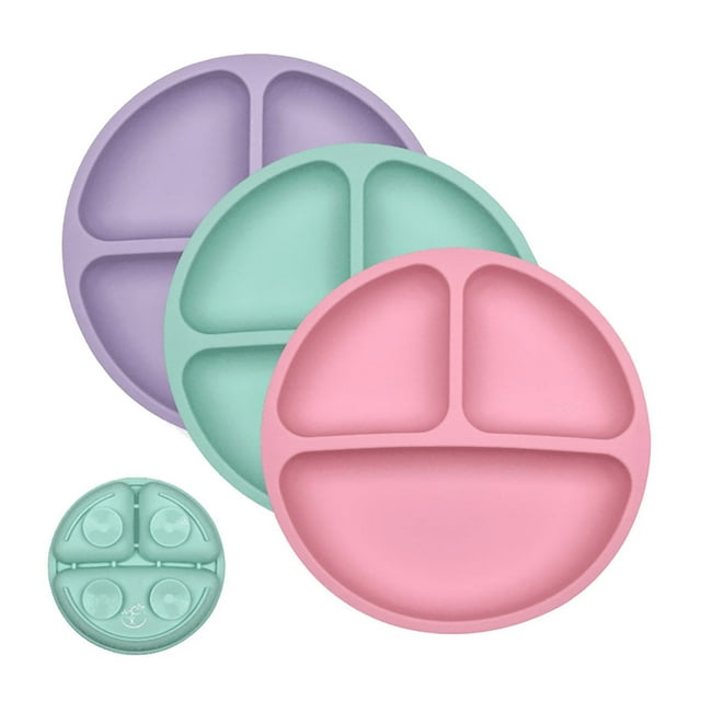PKJHGA Vajilla y accesorios Plato de comedor de silicona con ventosa integrada Plato de comedor anticaída Plato de comedor infantil de tres compartimentos 3 piezas