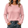 thumbnail image 2 of Women’s Waffle Knit Long Sleeve Shirts, Crew Neck Pullover Sweater Tops, Casual Loose Fit Lightweight Knit Tops for Fall Winter Spring, 2 of 5