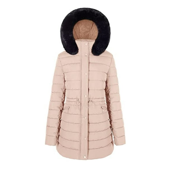 Women's Winter Puffer Coat Fleece Lined Warm Winter Jacket with Removable Faux Fur Hood