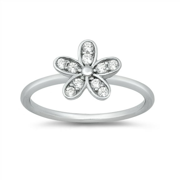 Cute Studded Plumeria Flower Ring .925 Sterling Silver Band Jewelry Female Male Unisex Size 8