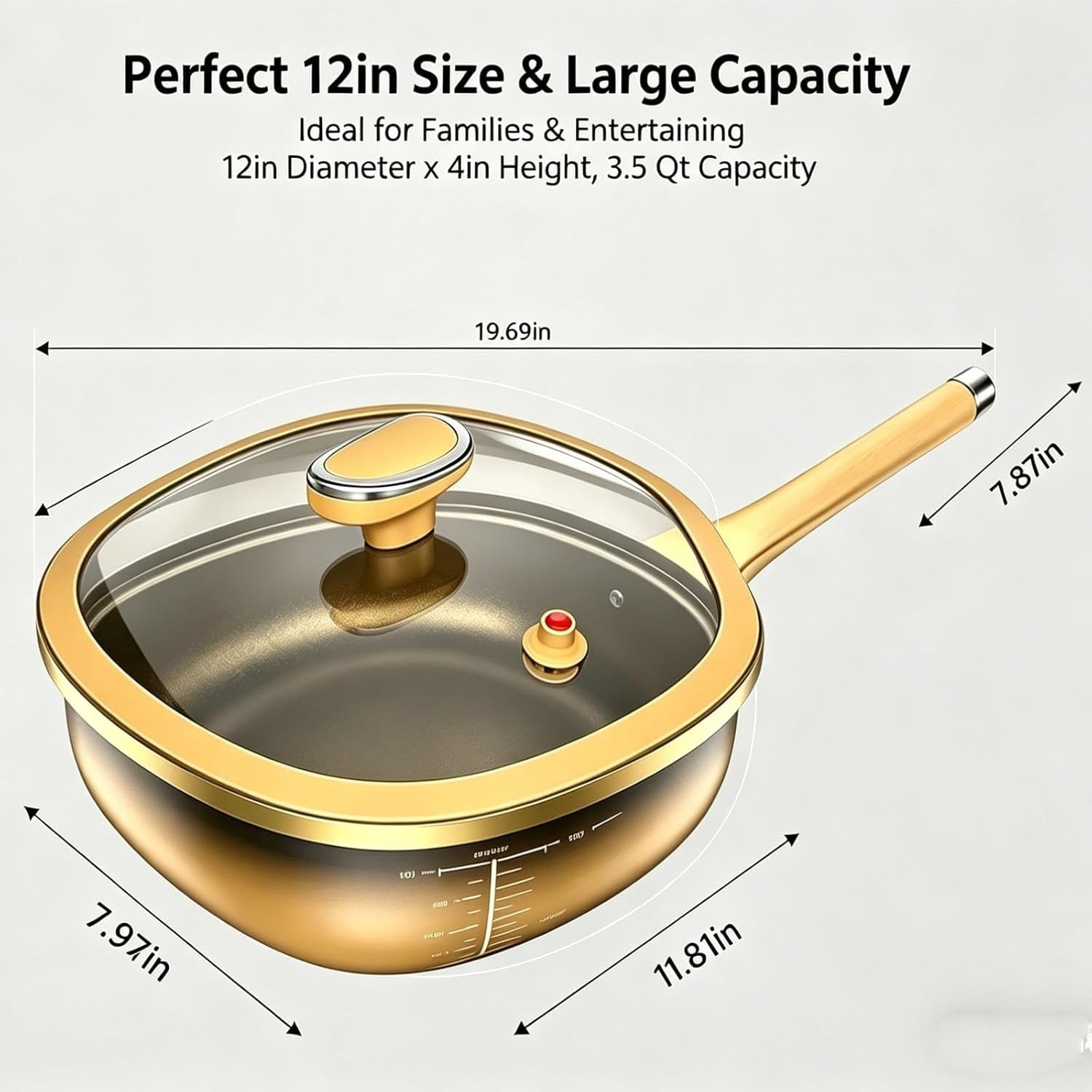 12in Titanium Alloy Non-Stick Pot with Lid, Titanium Pans for Cooking with Steamer, Non Stick Frying Saute Pan with Ergonomic Stay-Cool Handles Cookwarefor Cooking, Frying, Baking(No Steamer)
