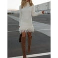 thumbnail image 3 of Womens Long Sleeve Sweater Dress Casual Ribbed Knit Pullover Tassel Fall Short Dresses White L, 3 of 5