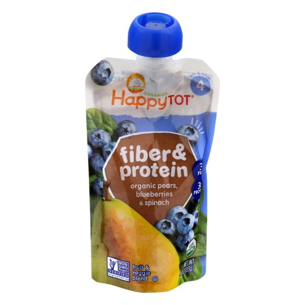 Happy Tot Toddler Food Organic Fiber and Protein Stage 4 Pear Blueberry and Spinach 4