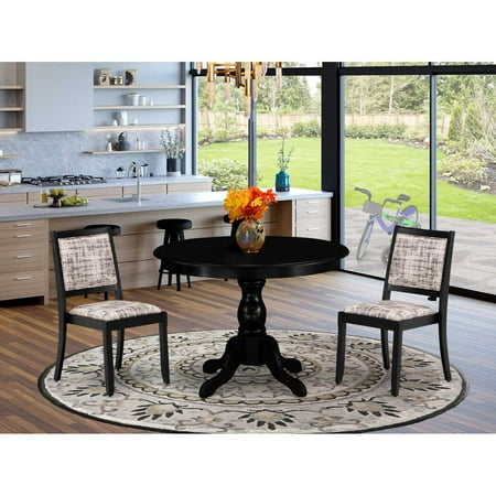 East West Furniture HBX23-ABK-30 -3 Piece Dining Set Includes a Round Table & 2 Stackable Faux Leather Chairs Wire Brushed Black