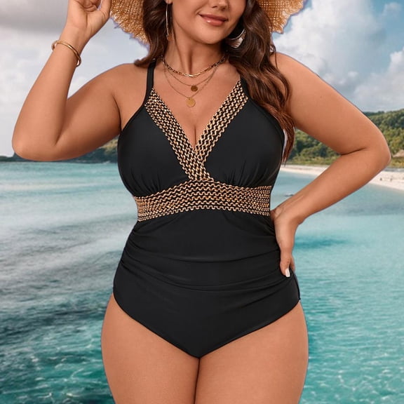 Bxsruta Women's Plus Size Underwire Padded Swimsuit Deep V Side Split Tummy Control One Piece Bathing Suit
