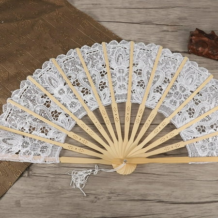 

Vintage Chinese Style Hand Folding Fan Hollow Lace Folding Fan Good Looking Attractive Wedding For Party Home Woman White