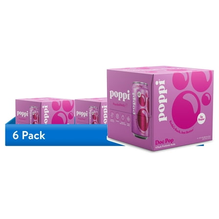 (6 pack) Poppi Doc Pop Prebiotic Soda, 12 oz, 4 Pack Cans