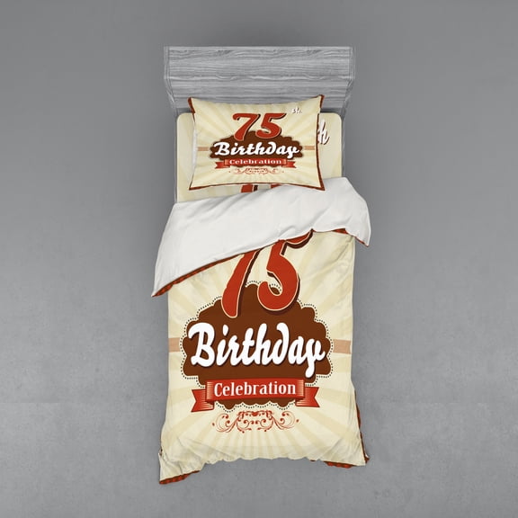 Ambesonne Retro Bedding Set 3 Pcs, Birthday Age Number, Twin XL, Scarlet Brown Eggshell