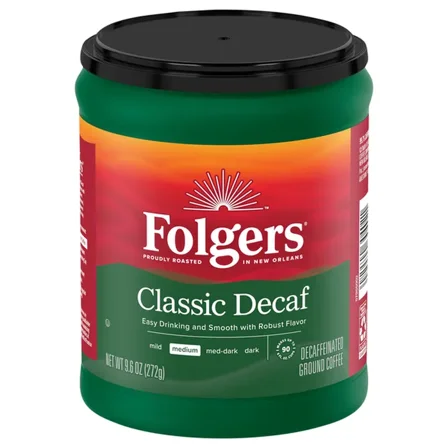 Folgers Coffee, Ground, Medium, Classic Decaf, Decaffeinated 9.6 oz Pack of 2