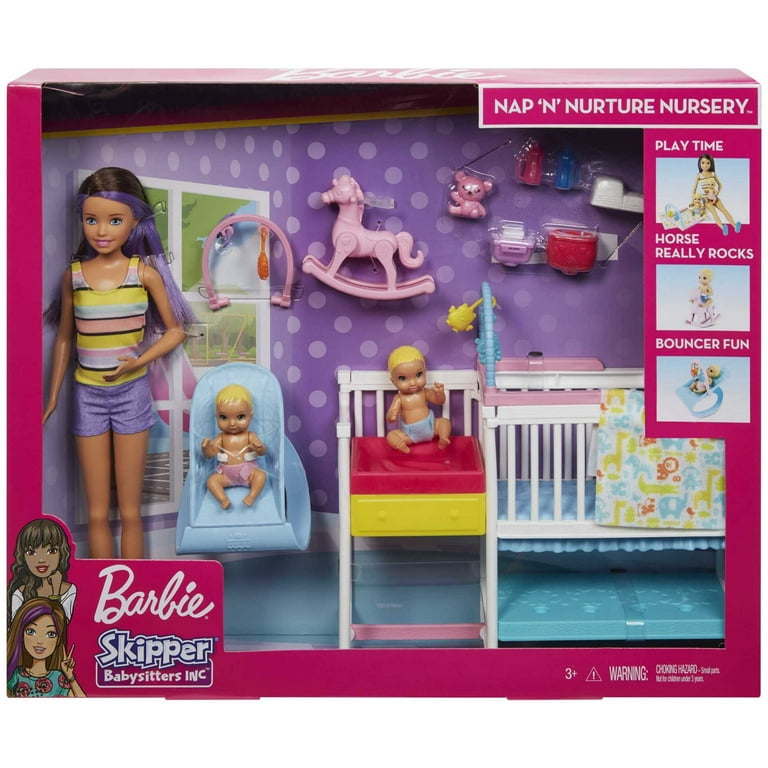 Barbie Skipper Babysitters Inc Nap n Nurture Nursery Playset with Brunette Doll Baby Accessories
