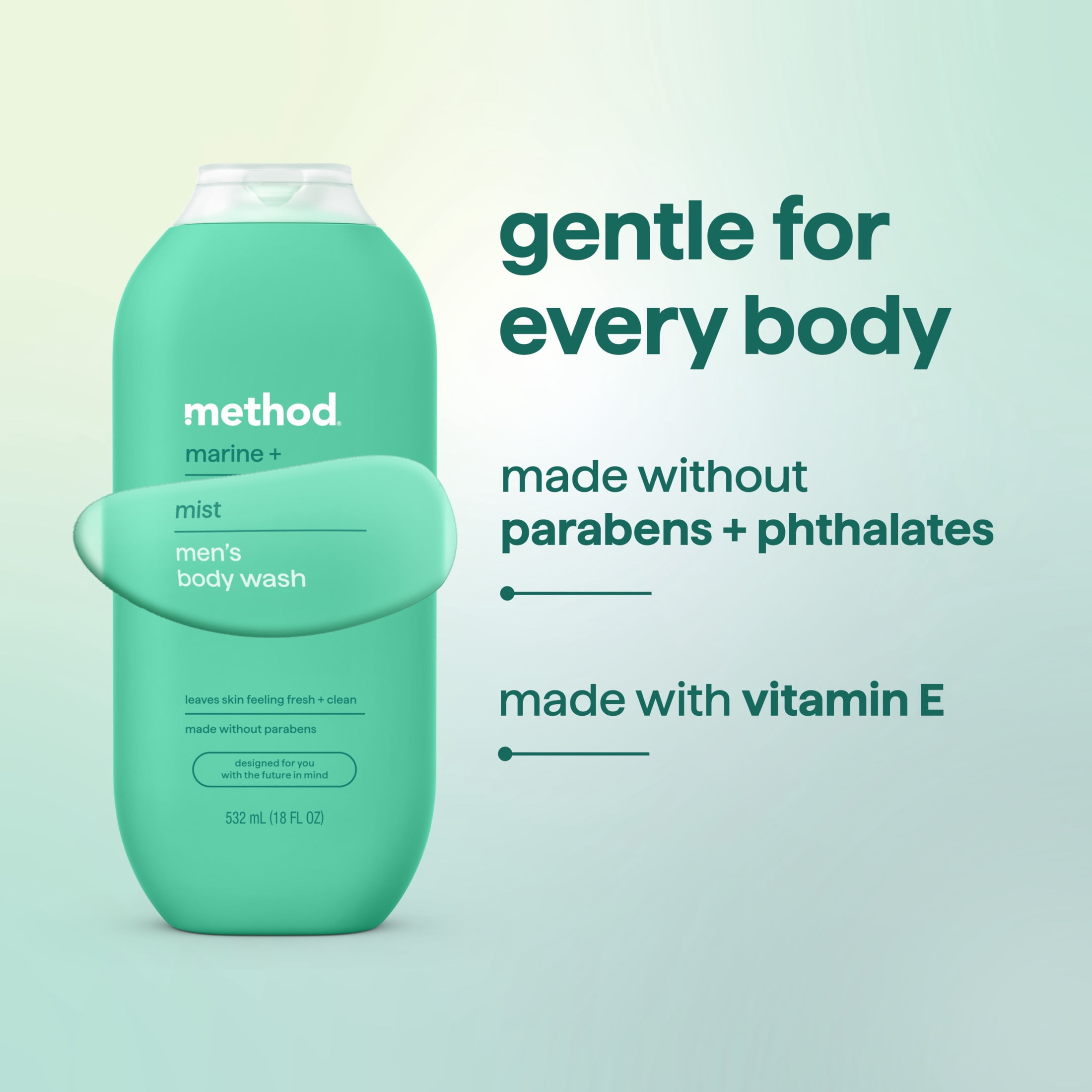 method men Body Wash, Marine + Mist - Leaves Skin Feeling Soft & Moisturized, Rich Lather, Made without Parabens or Phthalates, Cruelty-Free, 18 fl oz
