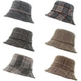 thumbnail image 2 of CoCopeaunts Bucket Hats for Men Winter Warm Vintage Plaid Fisherman Hats Flat Unisex Lattice Wool Basin Hat Soft Foldable, 2 of 8