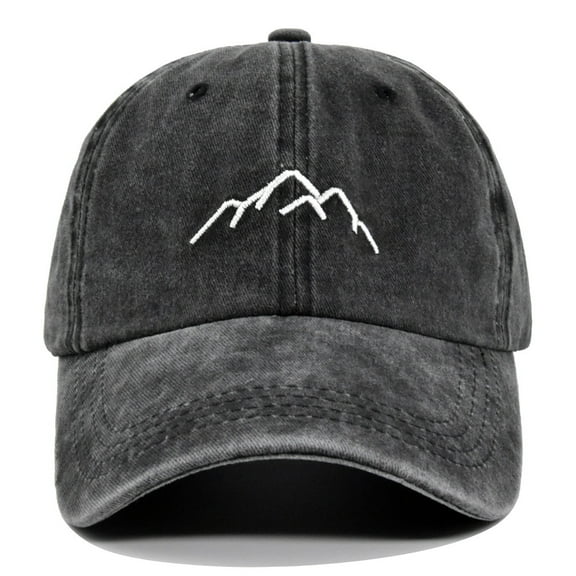 Men's Embroidered Mountain Explore Baseball Cap Outdoor Distressed Dad Hat Black