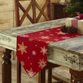 thumbnail image 3 of Table Runner Dresser Scarves Winter Christmas Gold White Snowflake Cotton Linen Burlap Table Cover Seamless Snow on Red Table Runners for Family Kitchen Dining Holiday Party Banquet Decor, 3 of 5
