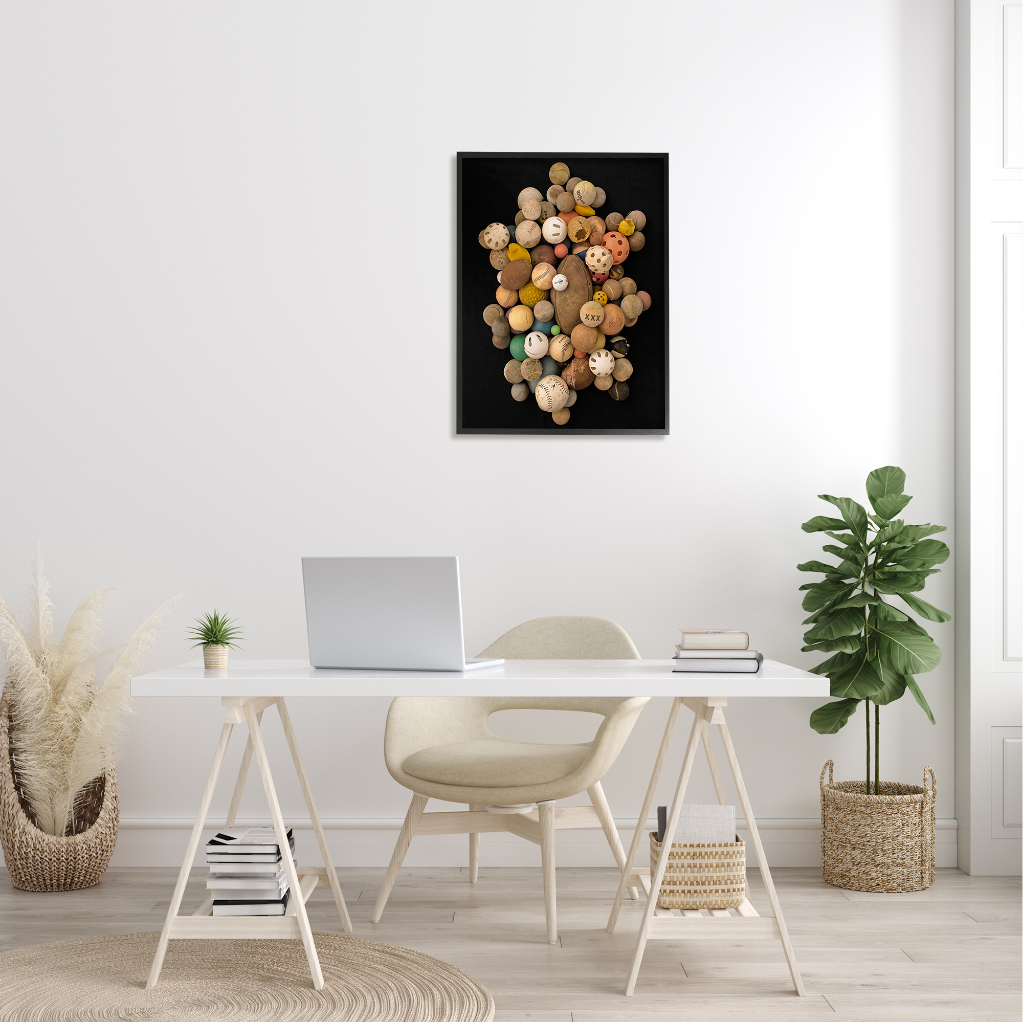 Stupell Industries Intriguing Sports Balls Equipment Various Footballs Baseballs Framed Wall Art, 24 x 30, Design by Barry Rosenthal