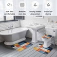 thumbnail image 6 of Abstract Stitching Bathroom Rugs Set Yellow Blue White Stripe Art Non Slip Absorbent Soft Bath Mats 3 Piece Set with Bathroom Rug, U-Shaped Floor Mat, Toilet Seat Cover Small Size, 6 of 9