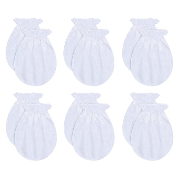 RATIVE Organic Cotton No-Scratch Baby Mittens for Boys and Girls, 0-6 Months, White, 6 Pairs