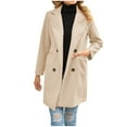 thumbnail image 2 of LoyisViDion Coat Women'S Solid Color Lapel Woolen Cloth Leisure Time Long Coat Beige 12(L), 2 of 8
