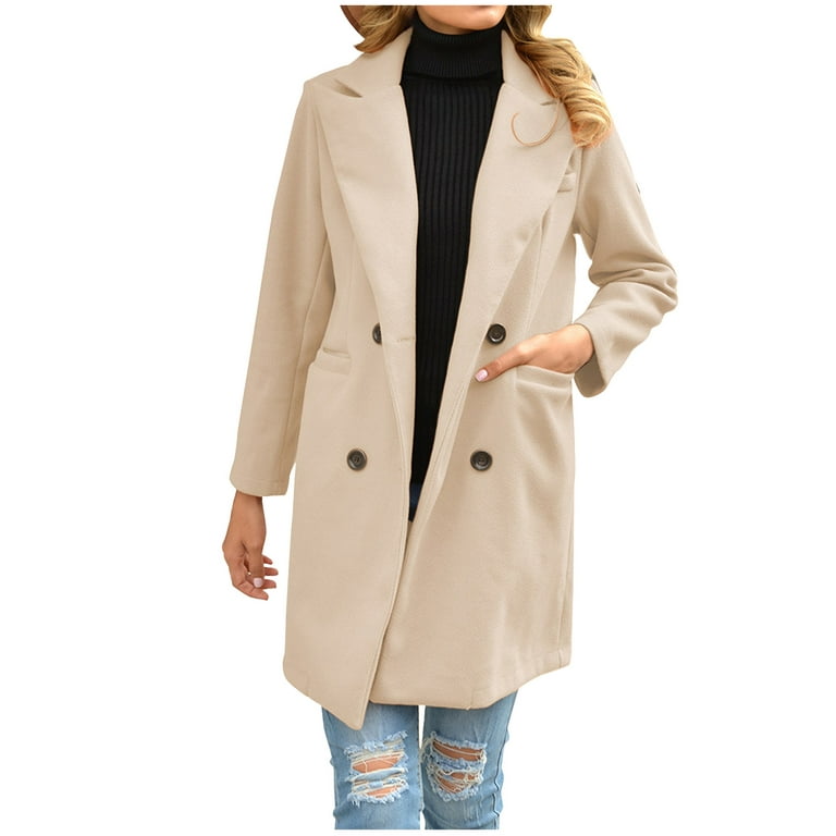 Slør span Vænne sig til DECILRO Jackets for Women Trends Women's Solid Color Lapel Woolen Cloth  Leisure Time Long Coat Beige XL - Walmart.com