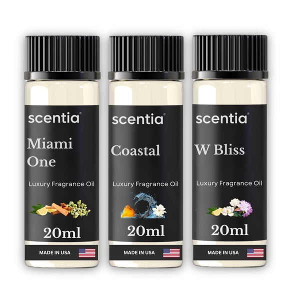 Scentia 5-Star Resort Inspired Fragrance Diffuser Oil Set – Premium Aromatherapy Oils (Miami One, W Bliss & Coastal), 20 ml Each, 3-Pack – Inspired by Luxury Hotel Stays