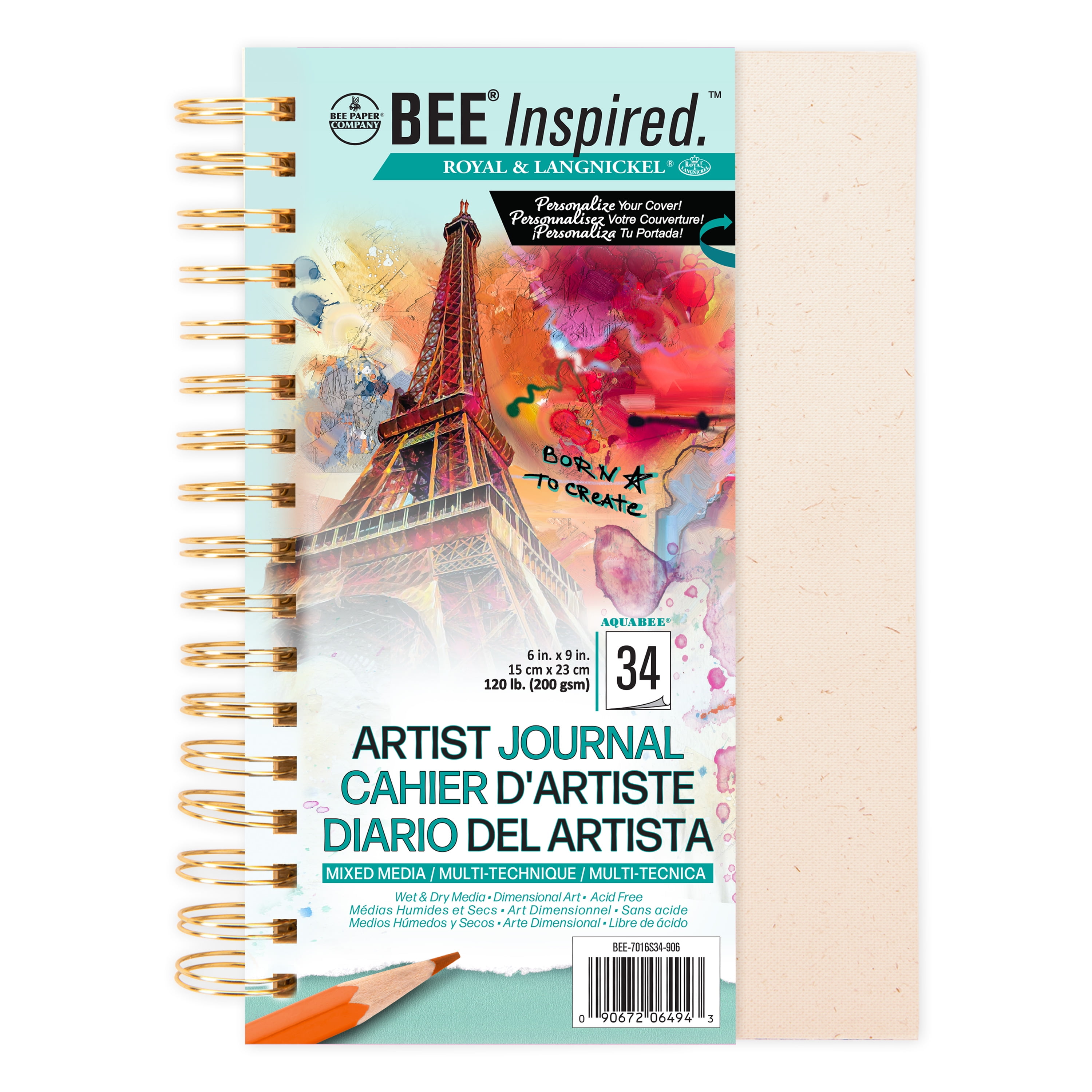Bee Paper - Carnet d'artiste inspiré des abeilles, 6" x 9", techniques mixtes, 34 feuilles, 120 lb, 200 g/m² | BEE-7016S34-906 |