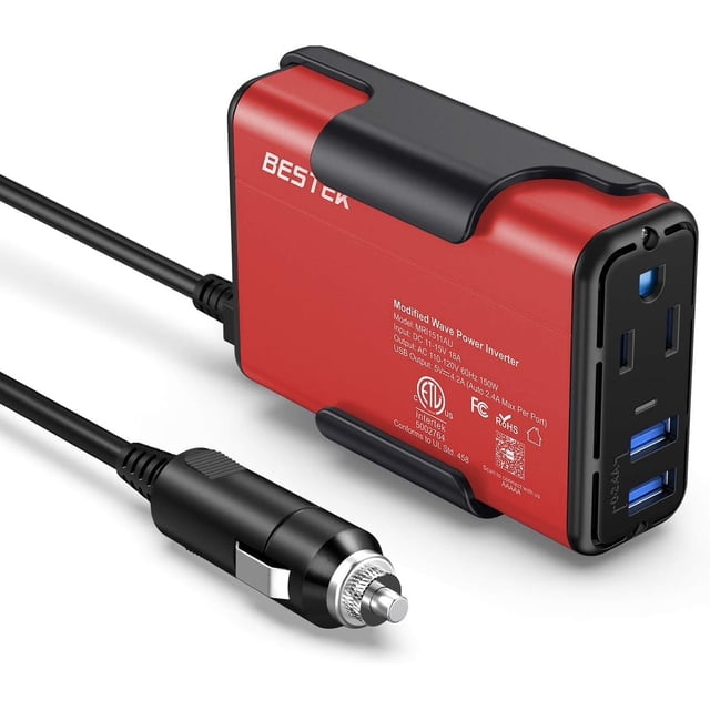 BESTEK 150W Power Inverter DC 12V to 110V AC Converter 4.2A Dual USB Car Adapter, Thinner Design with ETL Listed