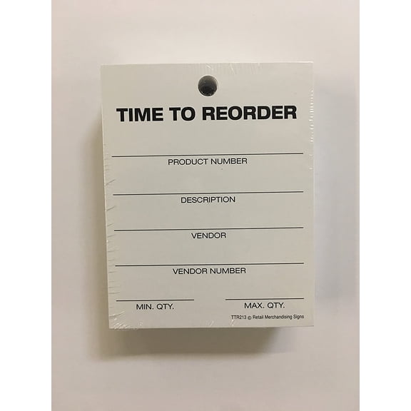 TTR213 Time to Reorder Tags (100 Pack) Inventory Tags 2 3/4" x 3 1/2".