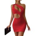thumbnail image 1 of SAYOO - Vestido ajustado para mujer, color sólido, un hombro, diseño recortado, fiesta, ropa de calle, vestido de cóctel SAYOO  Moda, 1 of 9