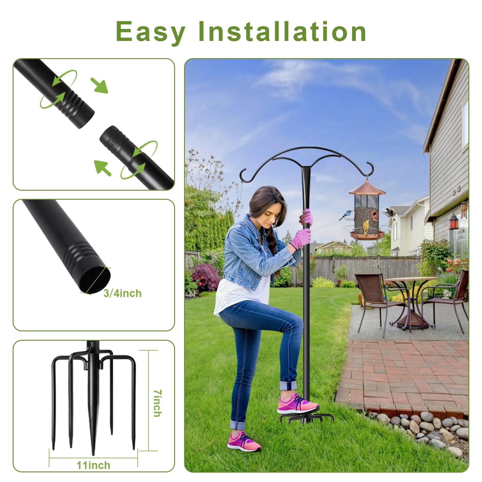 85 Inch Shepherds Hooks For Outdoor Heavy Duty With 5 Prong Base  Adjustable Stand Hanger Garden Plant Hummingbird Feeder Lantern Hanging Wedding Decor (1 Pack)