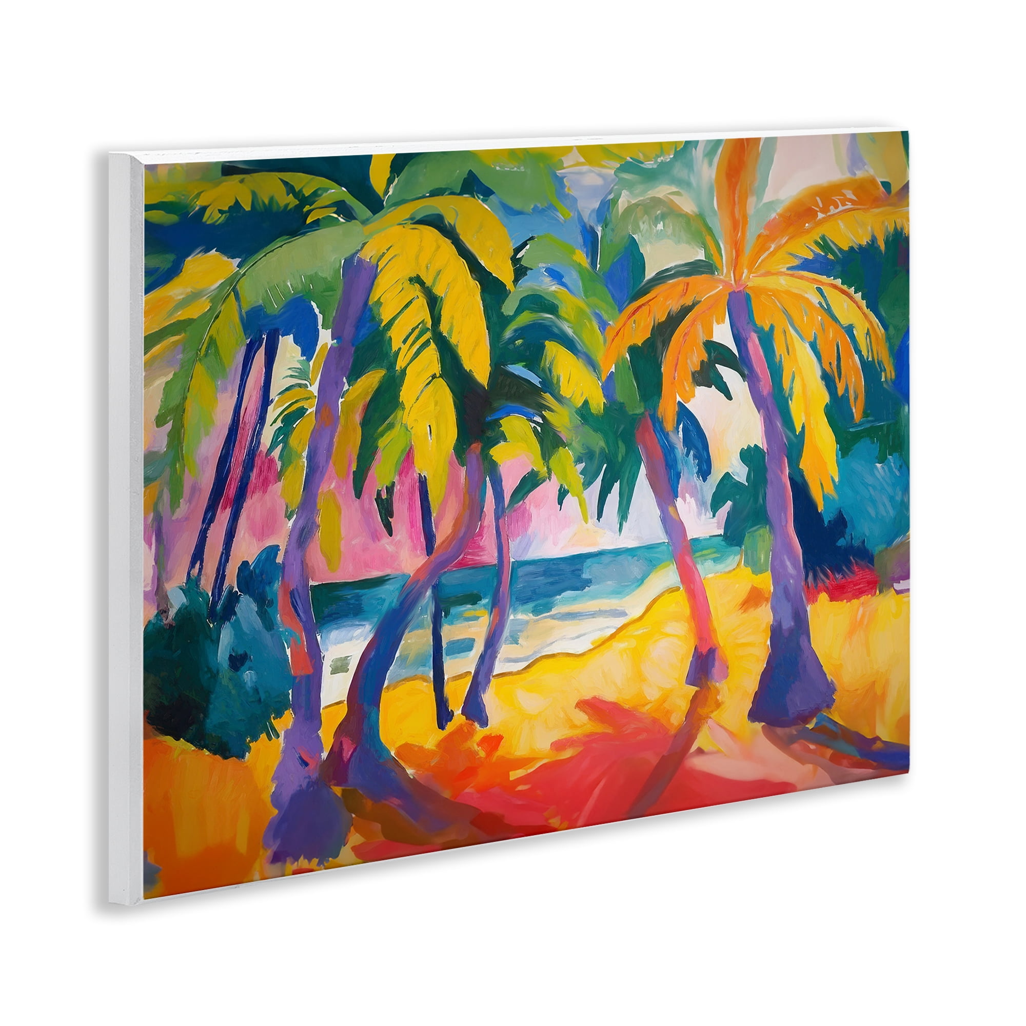 Stupell Industries Tropical Palm Paradise Coastal Painting Unframed Art Print Wall Art, 14 x 11