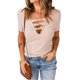 thumbnail image 3 of Bienvenido Camiseta de verano de manga corta con cuello en V recortada para mujer, informal, ajustada, para la vida diaria, ropa de oficina, albaricoque L, 3 of 8