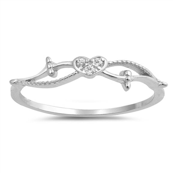 Clear CZ Infinity Love Heart Dainty Ring Sterling Silver Promise Band White 925 Female Size 9