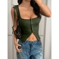 thumbnail image 6 of Womens Square Neck Button Down Ribbed Tank Tops Cute Sleeveless Summer Tops Army Green S, 6 of 7