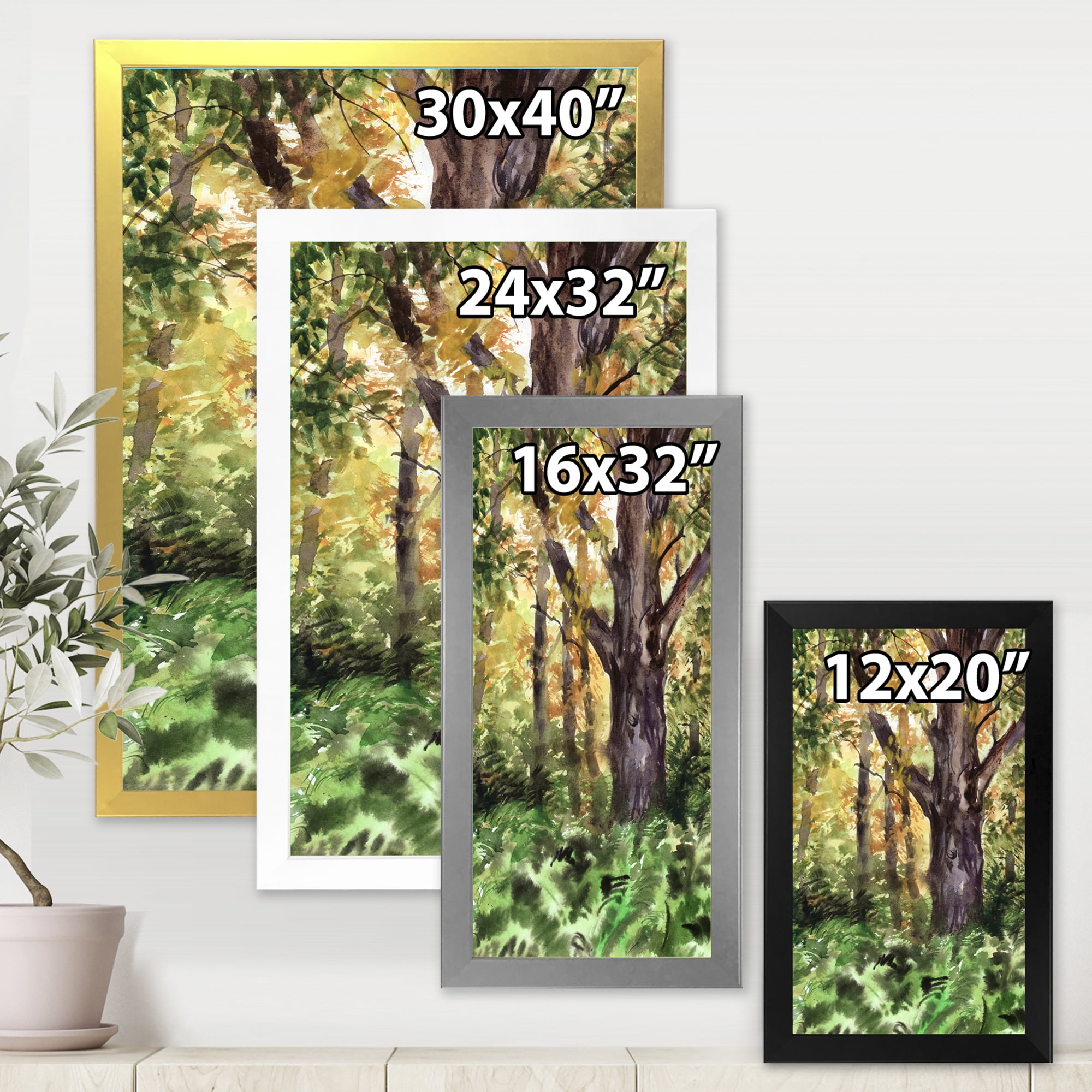 Designart 'Autumn Forest With A Large Tree' Lake House Framed Art Print