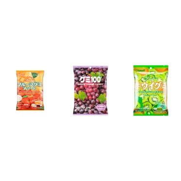 3 Pack Kasugai Gummy Candies, Made in Japan, Gluten Free, Mix 3 Flavor (Assortment,Grape Frutia,Kiwi) Plus NineChef Brand Long Handle Coffee Spoon