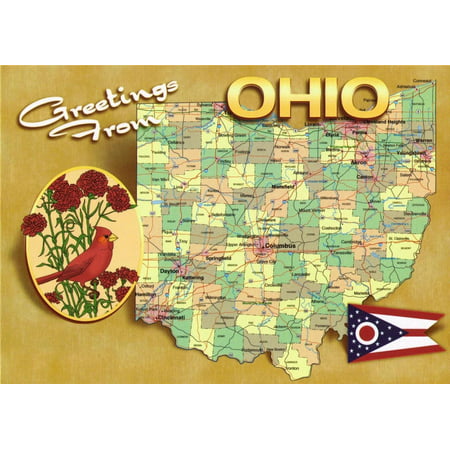 Framed Art for Your Wall Greetings From Ohio State Flag Bird Columbus Oh 10 x 13