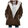 thumbnail image 4 of LYXSSBYX Winter Coats for Women 2023 Trendy Velvet Double Breasted Hooded Solid Color European and American Mid Length Women's Solid Color Temperament Commuting Jacket, 4 of 5