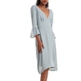 thumbnail image 6 of VEKDONE Women's Deep V Neck Dress 3/4 Ruffle Sleeve Midi Dress Solid Color Loose Fit Tunic Casual Dresses Knee Length Vacation Beach Dress Dark Gray XXL, 6 of 8