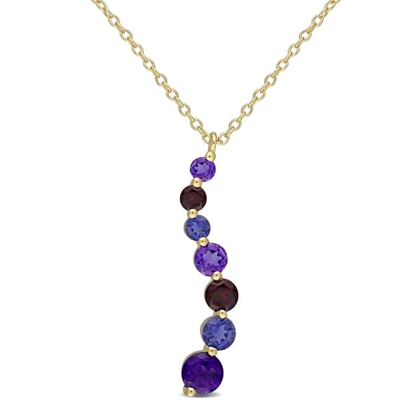 Everly Women's 1.63CT TGW Amethyst, Garnet and Iolite Yellow Gold Plated Pendant