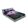 thumbnail image 2 of Ambesonne Nature Fitted Sheet & Pillow Sham Set, Forest and Lake View, Queen, Green Pink, 2 of 2