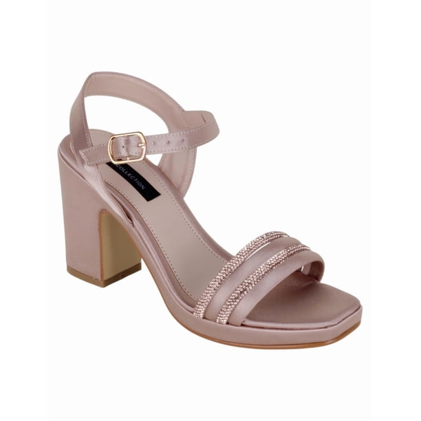 Sandalia con tacón Stela en Textil – Beige