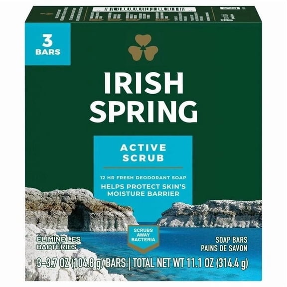 Irish Spring Deodorant Bath Bar Soap, Deep Action Scrub, with Scrubbing Beads,