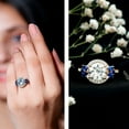 thumbnail image 3 of Rosec Jewels Statement Moissanite Halo Engagement Ring with Lab Blue Sapphire - Circle Ring for Women with Jewelry Box, 14K Yellow Gold, US 10.00, 3 of 9
