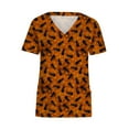thumbnail image 4 of Shldybc Scrubs for Women Halloween Tops Skeleton Pumpkin Tops Blouse Ghost Print Uniforms & Scrubs for Women Nurse Stretchy Workwear Holiday Casual Tees Blouse Scrubs Tops with Pockets-Orange, 4 of 5